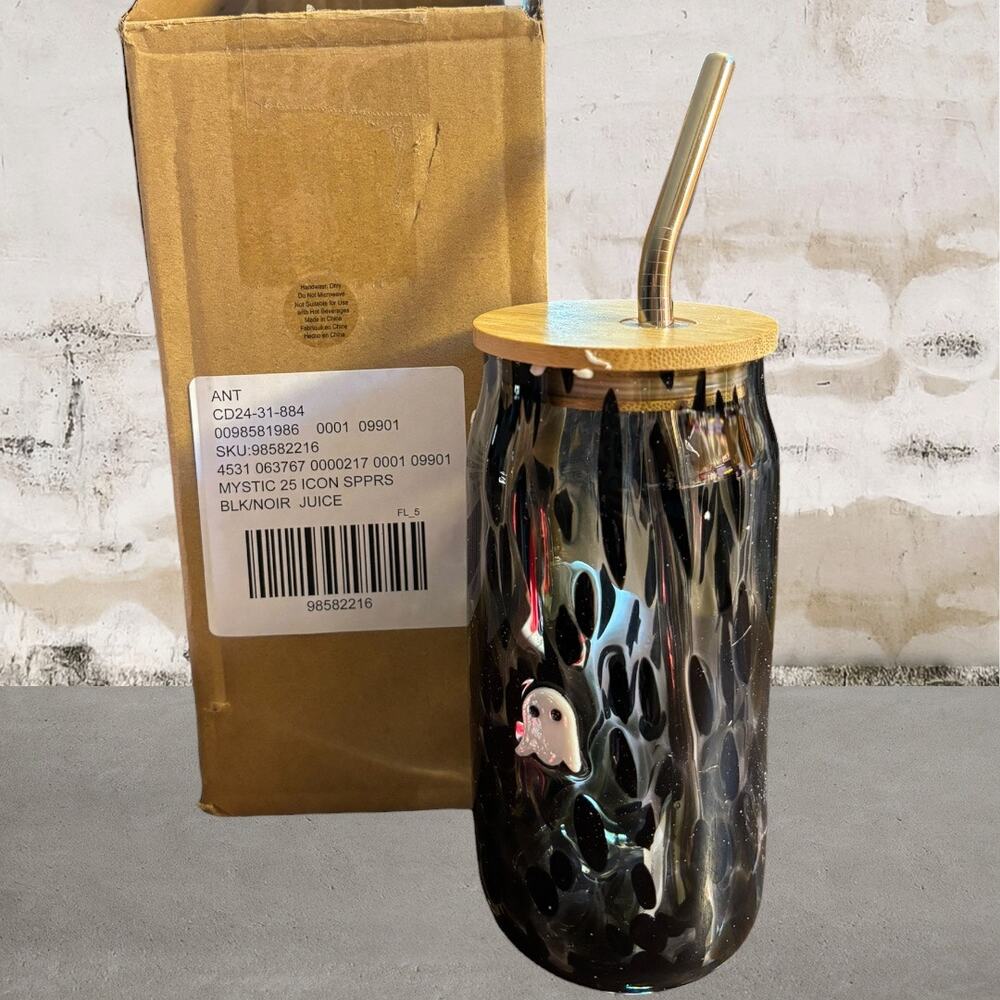 Anthropologie Mystic Confetti Icon Juice Glass Tumbler with Lid Ghost NIB